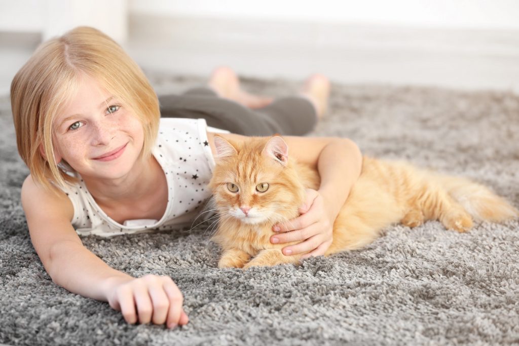 Girl lying beside a cat